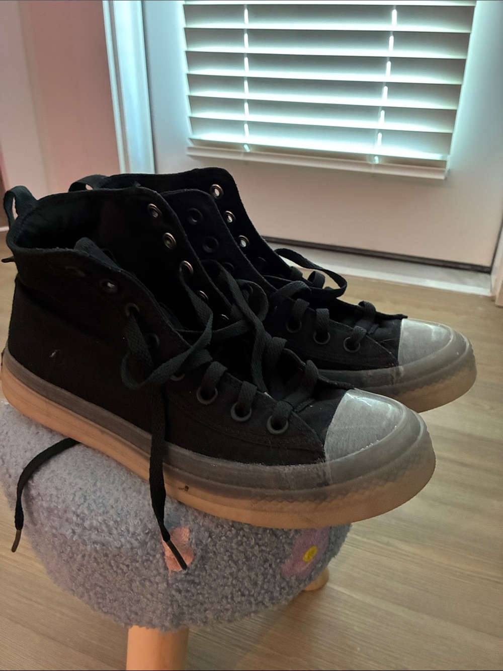 Black High-Top Canvas Sneakers with Gray Rubber Toe